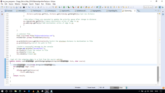 my java_programs - Chegg QA/c/May_2018/DijkstraAlgorithm Test.java - Eclipse File Edit Source Refactor Navigate Search Projec