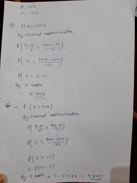 내스oSo - 150 a P1 X시M10) By Normal auptoximahion - 이행 10) ㄴ 2 ㄴ 1910 - 1050 1So 이2 2u) By z table O、9913 (e) P (X2900) By Norm
