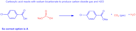 Carboxylic acid reacts with sodium bicarbonate to produce carbon dioxide gas and H2O + CO2 (gas) + H2O Nao OH Ona So correct