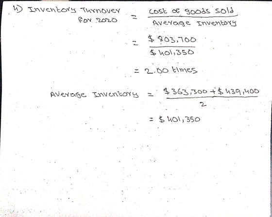 1. w Inventory Turnover Pov 22. = cost of goods sold Average Inventory 5. - № 963, 160 hol,350 = 2.00 times Avesce. Cmy txtoү