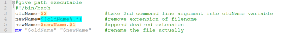 E#give path executable #! /bin/bash oldName=$2 newName=${oldName%. newName=$newName.$1 mv $oldName $newName 2 #take 2nd c
