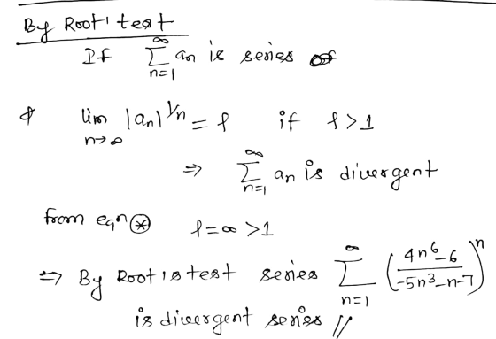 By Root teat If (ก x 8e524 ส n=1 & lim lanlyn af if > nyo I an is divergent from ean 1=001 in 4n6_6 -5n3_n-7 => By Comment Ro