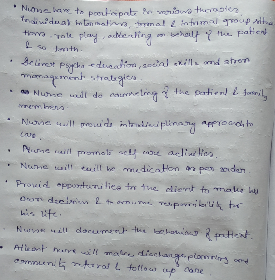 & Deliver psycho edo • Nurse have to participate in various therapies dine dual interactions formal e informal group situa.