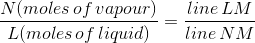(moles of vapour) L(moles of liquid) line LM line NM