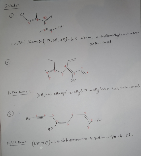 solution ce UM OH TUPAC Name! ( 17,3R, UE)-3,5-dichloro-2,4-dimethylpenta – 1,4- - dien trol OH TUPAC Name - (3 €)-4- ethenyl