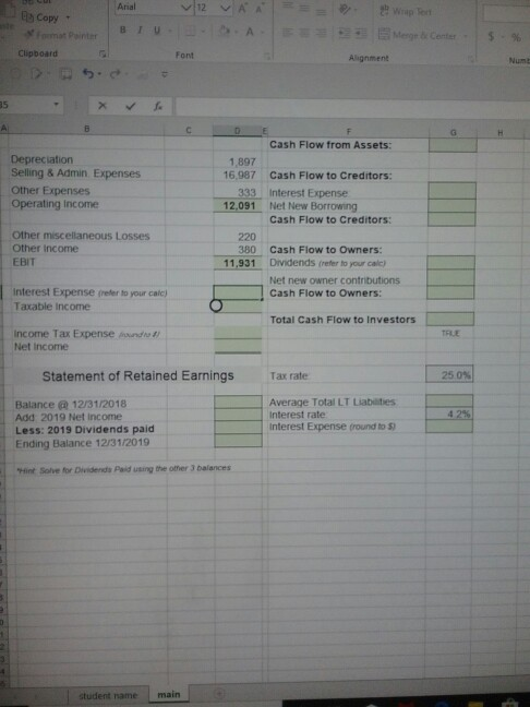 Da Copy Arial 12 VAA BLUSA Clipboard Font Alignment Depreciation Selling & Admin Expenses Other Expenses Operating Income Cas