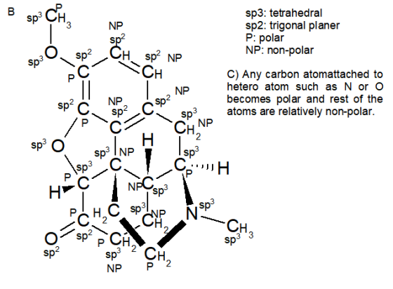 sp CH sp3: tetrahedral sp2: trigonal planer P: polar NP: non-polar Spa CH sp2 NP Сн O=0 0-0 C) Any carbon atomattached to het