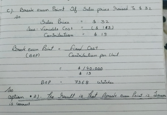 C) Break euam aimt Sales psrice raised Ta 32 Sales Brics dersVanialalo Cost Cambrilautiam 32 13) 19 fixaal Cost Cambrilautiam