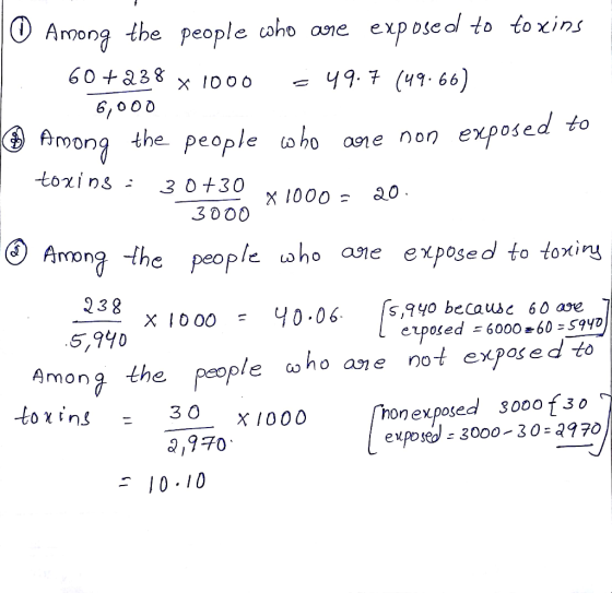 10 Among the people who are exposed to toxins 60+238 x 1000 = 49.7 (49.66) 6,000 * Among the people who are non exposed to to