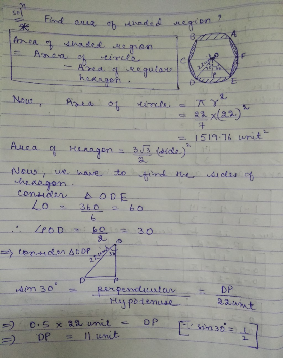 sol shaded region. B A Find area of * Area of shaded me gion Anca circle Ased of regular hexagon zzunto 0130 IP Now Area of c