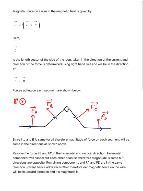 Magnetic force on a wire in the magnetic field is given by 7--7-7) Here, L is the length vector of the side of the loop. take