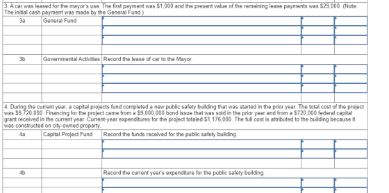 3. A car was leased for the mayors use. The first payment was $1,000 and the present value of the remaining lease payments w