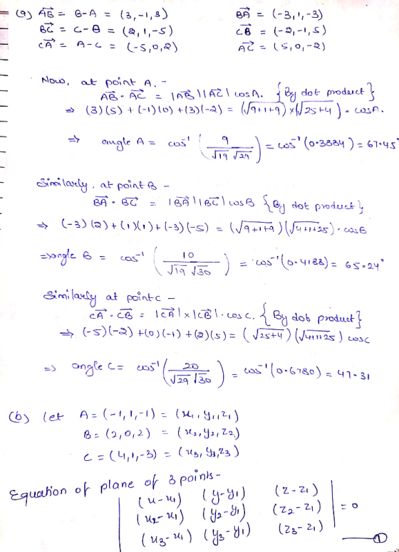= 0) FG = G-A = (3,-1,3) - BC = -= (@,1,-5) CÃ = A-6= (-5,0,2) BB = (-3, -3) Cô = (-2, -,) AC: (5,9,-2) Now, at point A.- 1 A