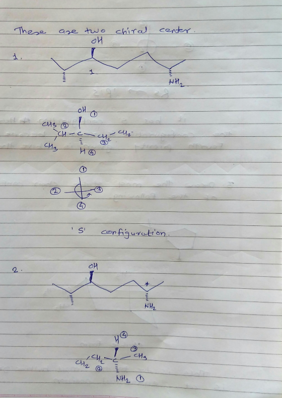 These are two OH chiral center. WHA CH3 Coa cha И ) s configuration. NH2 Cl2 OMS NH2 ①