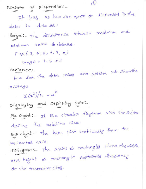 Measune of Dispension 자 ters us hoo fan apart d5 dispensed is the daka n dala sck The dereenence betaoeen maimum and Range 7-3 -M avenagc Displaying and Explogưng Daka:- Pie chant :-자, actnculca diagram colth the ectors define hon cor and heght dneckang le epents heguency ncspective C.la%.