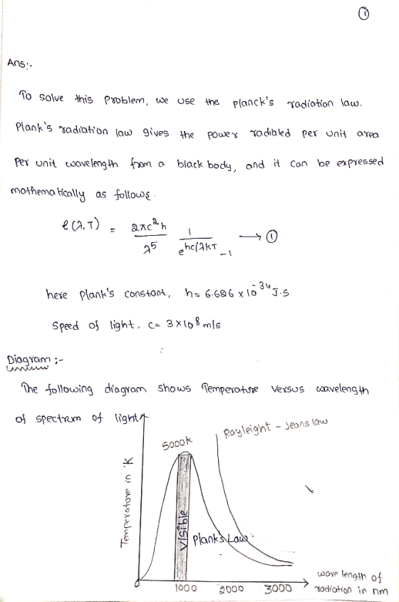 Ans To solve nis Paoblem, we the plancks Yadiotion law. Use Planks 3adiation law 9ives POwey Tadia kd per unit the aYea Per