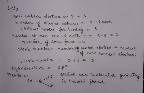 3 of 3 cl atom 3 Š-5 = 0 Belz Total valence electron on B number cetoms attached electrons needed for bonding number of non b