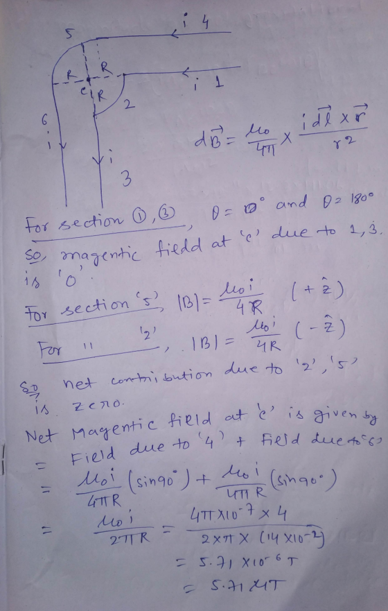 s CIR 2 do lo पा 82 3 . o= 0 and O2 180° Field due to 4 + Field due to of 6 -X ) Net Magentic field at & is given by i 1 ideo