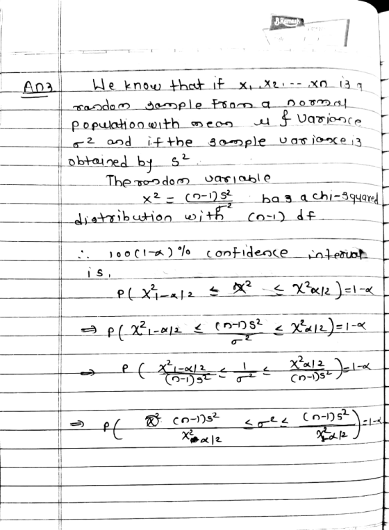 LAD3 We know that it xxX21-- xo is a random sample frona normal population with meas elf Variance 02 and if the Bomple warian