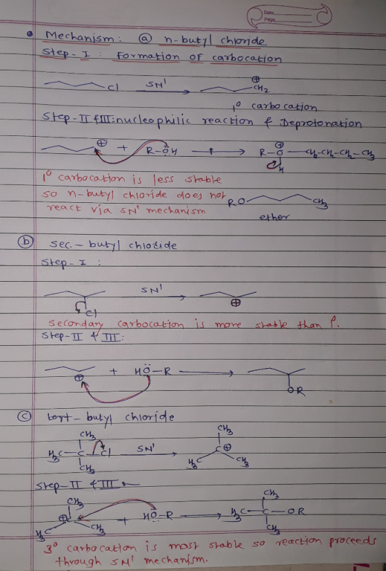 Mechanism: @ n-butyl chloride Step I: Formation of carbocation سیامک اعم o carbo cation Step - I fall nucleophilic reaction &