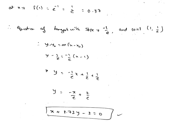 (s) : e : - 0.32 equation of tangent with Slope 일, and00) Yy=mw->o) 일는 0 y 저같일 y + 2.729 - 2 - 이