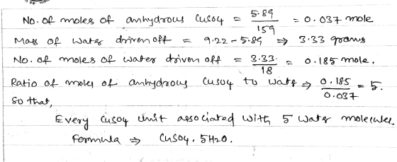 No oR mmoles of amhydoy lulo4 Mole - O. 03 3.33 ams driven off 4.22-5 Mas of Wates No. Gf moles of wafes diven off 3.23 o.185