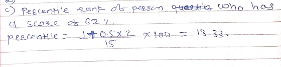 c) Peɛcentile eank of person quarto who has la score a 627 peecentle *05X2 * 100 = 1333, ------