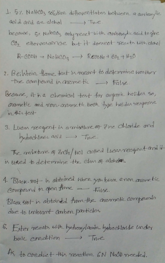 1. 5%. NaHCO3 solution differentiates between a ca acid and an alchol - Tone. becaux, 57. NaHCO3 only react with Carbosodic a