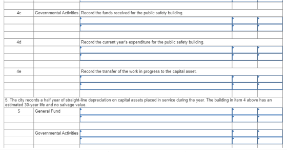 4c Governmental Activities Record the funds received for the public safety building Record the current years expenditure for