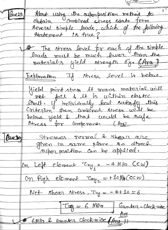 Page g Quezo, About the using superposition method to obtain Combined stress state from Several simple leads, which the follo