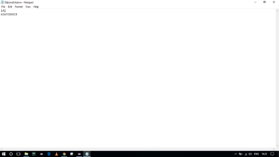 DijkstraSolution - Notepad File Edit Format View Help 142 AJGFEDHICB ^七.irido ENG 16:25 모