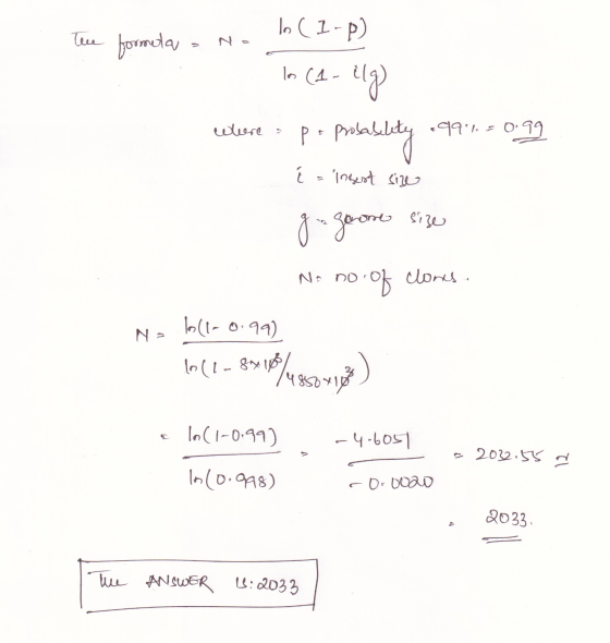 lo (1-P) Tece formela Na Is (1 - Elg) Where s po probability 1991-0.99 í = ingest size gegaone size No no of clows. No (1-0.9