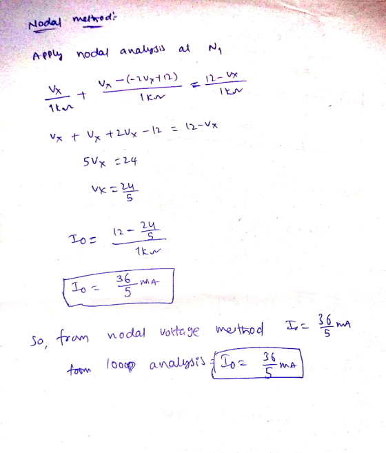 Modal method: Apply nodal analysis at Na -(-2 Uxt12 12- VX 1kW = Vx x + 2 Ux-12 12-vx + 5Ux =24 x = 20 1км so, from nodal vol