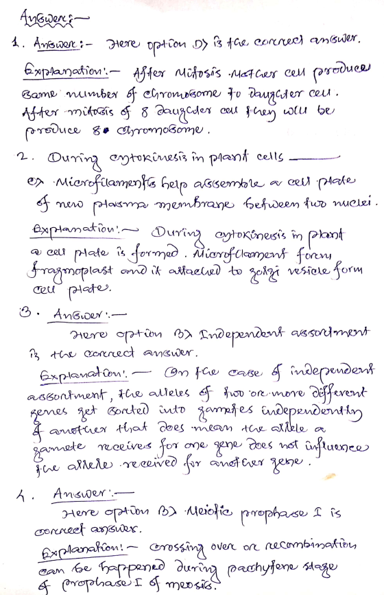 Au were om h. Ames were : - Here option D is the correct anuger, Explanation - After Müfosis mother celu porodu Bame number o