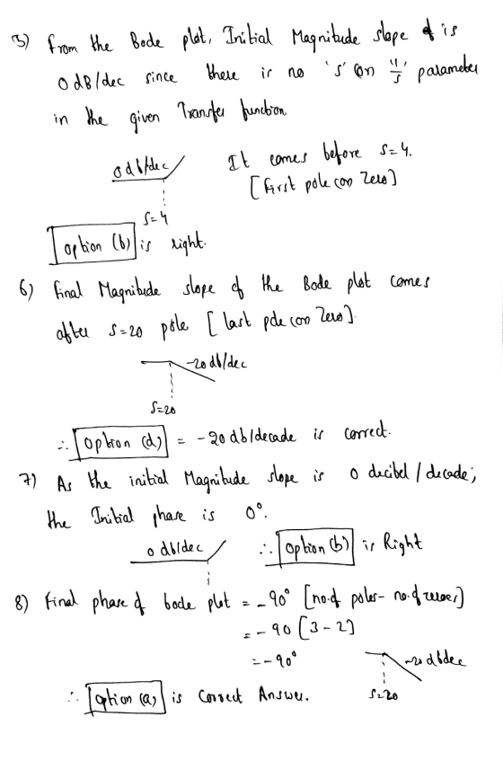 is no s con palameter odboldee B) from the bode plot, Initial Magnitude slope of is odB(dec since there in the given Transfe
