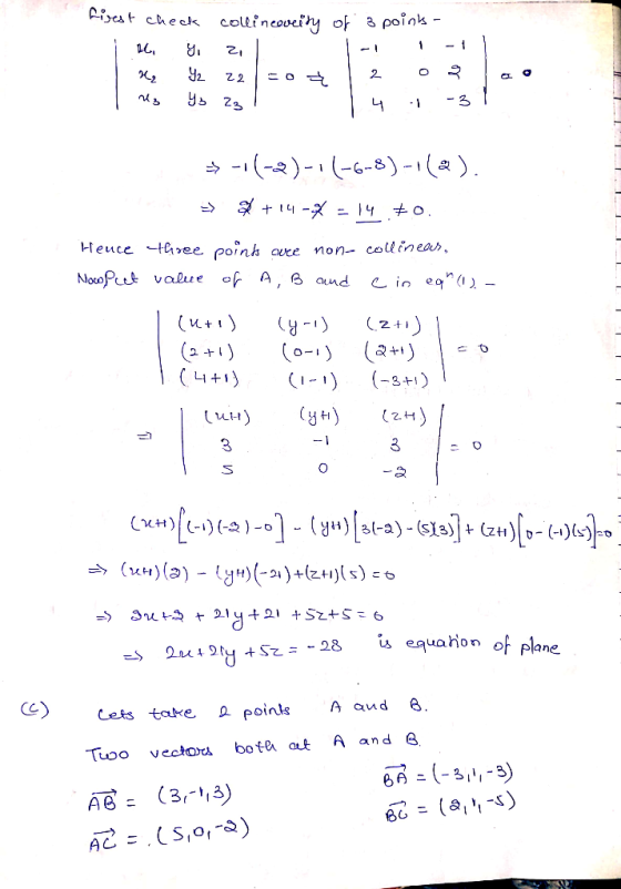 firest check collineoveity i ... Yo zo | My Y2 22=0 I res Y3 Zz ! of 3 points - 1-1 1-11 2 9 ao 4 1 -31 =-(-2)-11-6-8)-(2) =>