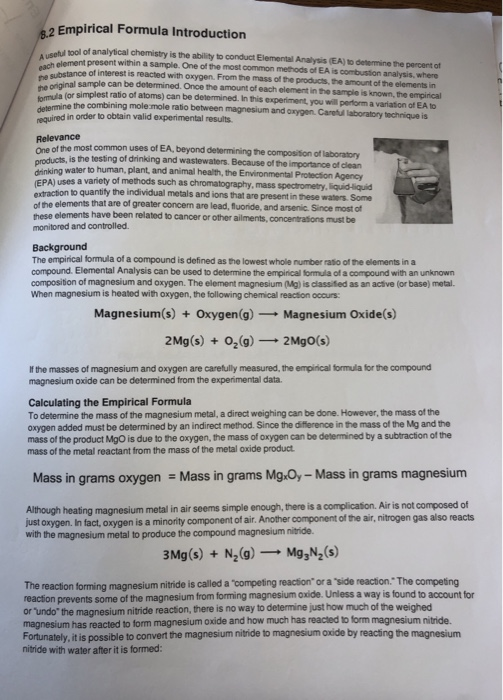 &2 Empirical Formula Introduction tool of analytical chemistry is the ability to conduct Elemental Analysis (EA) to determine