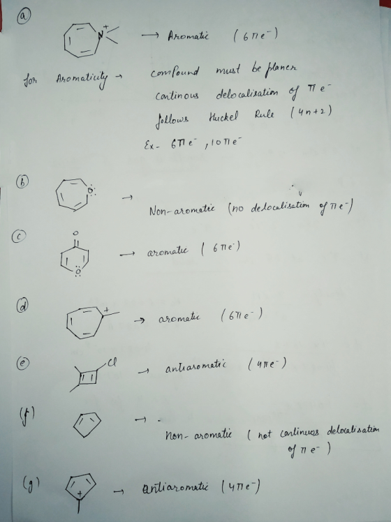 Aromatui (6ne-) comfound must be panen omomaliy TI e delo calisatim Canlinous (4n42) Rule Jallows Huckel Ex- 6Te oTT e Non-ar
