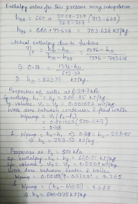 Enthalpy value for this podeure using interpolation Whisbet 28.8.-21.9 (713-660) his - 660+ 27.58-21.91 has a 660 + 43.628 2