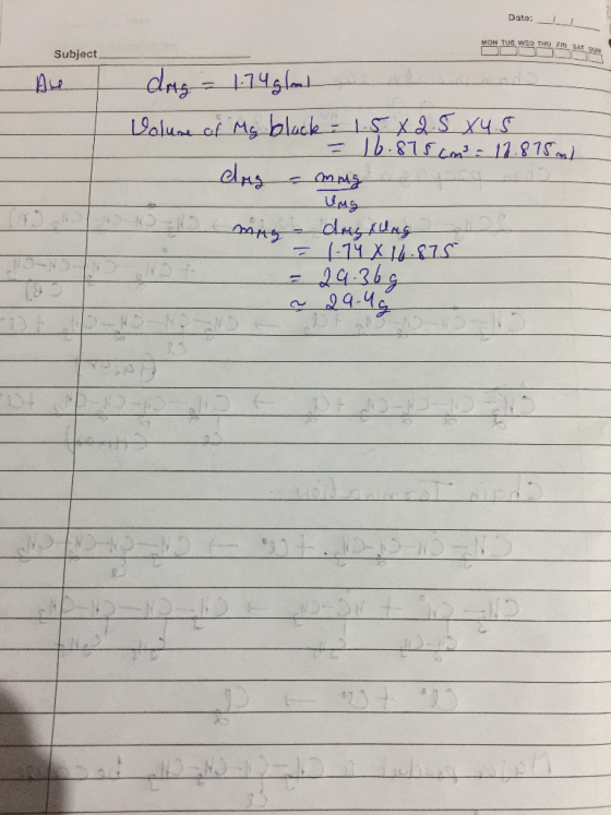 Date:__ VON TUE WED THU FRI SAT Subject Au dag = 1.74glal Valune of My black 1.5*2.5x4.5 = 16.875 cm - 12.875 ml I dag - mug