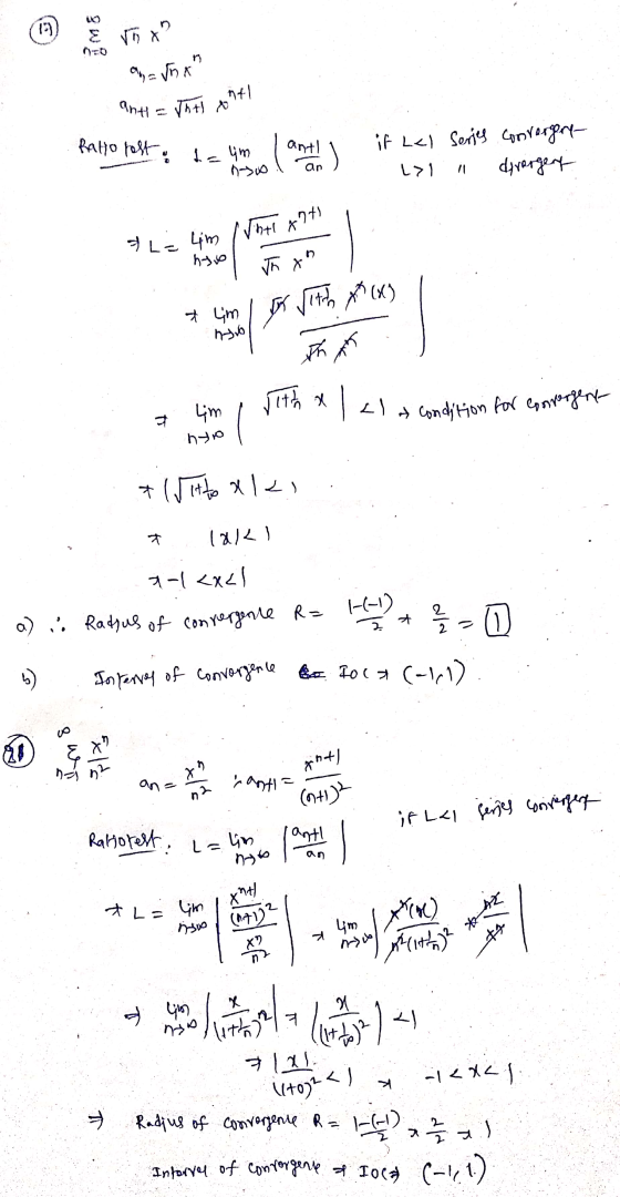 rithalal a condition for convergent a) i. Radius of convergence R= 1--1) 이 Eox 에 Vh에 께 9nt = Ji N Rao와。 antl 1 = m ) if Lel S