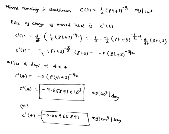 Minerel remaining in bloodstream C(U)= {(87+3)Y2 myl.com Race of change of mineral level is c(t) ( {(8++3)=)) = { }(st+3) Ž-