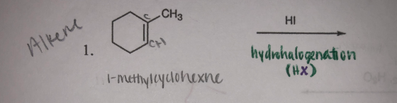 HI Air hydrohalogenation (HX) I-methylculohexine