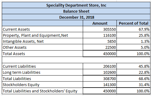 Speciality Department Store, Inc Balance Sheet December 31, 2018 Amount Current Assets 305550 Property, plant and Equipment,