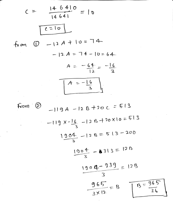 | 14 6410 14 641 cell C-10 -12 A + 10 = 74 - 12 A = 74 - 10 = 64 A = = 1 from © 발 fcmm ② _19A -12 0 +20 c = 513 1, -19 x-16 -
