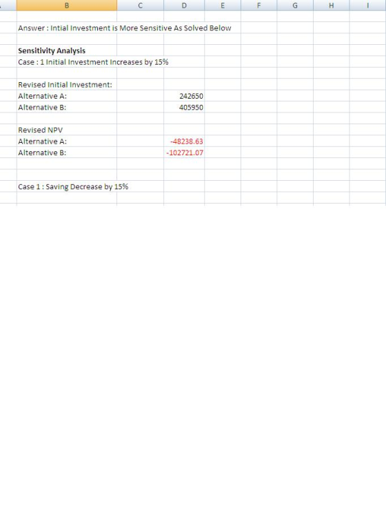 Ε Answer: Intial Investment is More Sensitive As Solved Below Sensitivity Analysis Case : 1 Initial Investment Increases by 1
