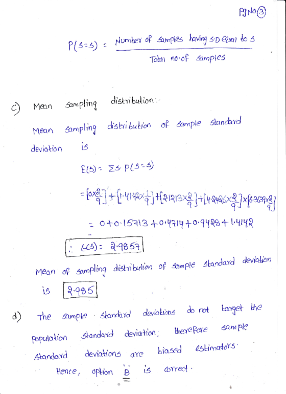 Pag No © P15-5): Number of samples having s:D equal to s Tolai no of Samples c) Mean sampling distribution :- of sample stand