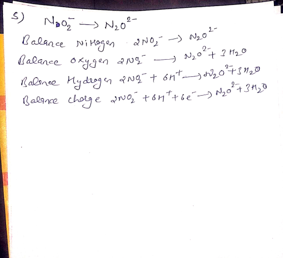 3) Hoog - N20²- Balance Nirogen ano - Nec dаlалее окче го — м, о“+ 2 H, 0 Balince Hydrogen ang tont 20²73120 Balance charge a