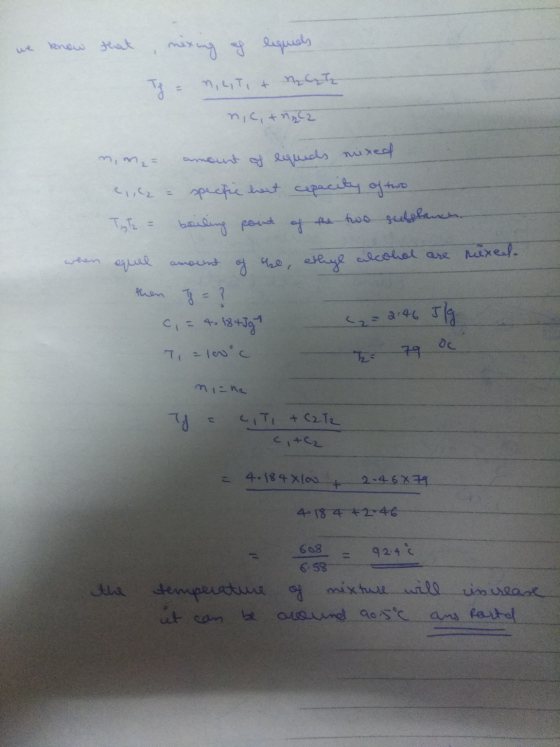 we know that , mixing of liquids Tg = n,cit, & n utz nic, & ng(2 mm₂ = amount of liquids mixed cila - specific haut capacity