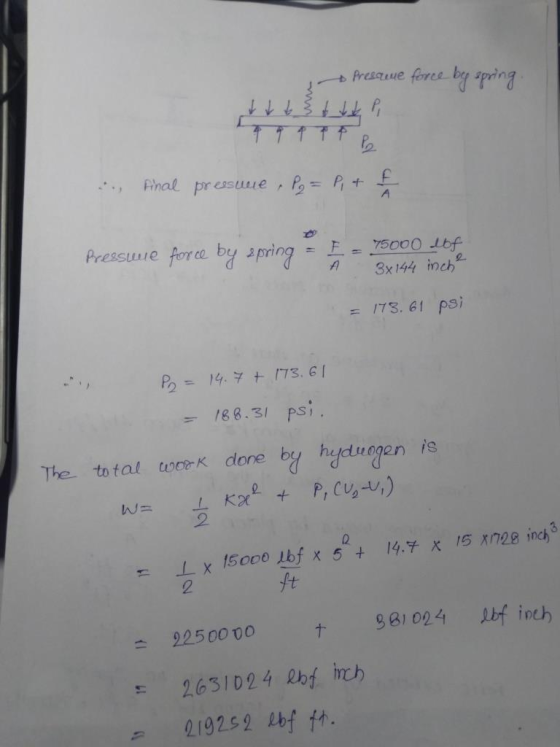 Presque force by spring final pressure , Pg = P, & f Pressure force by spring = F = 75000 aff 2 3x144 inch = 173.61 psi Py =